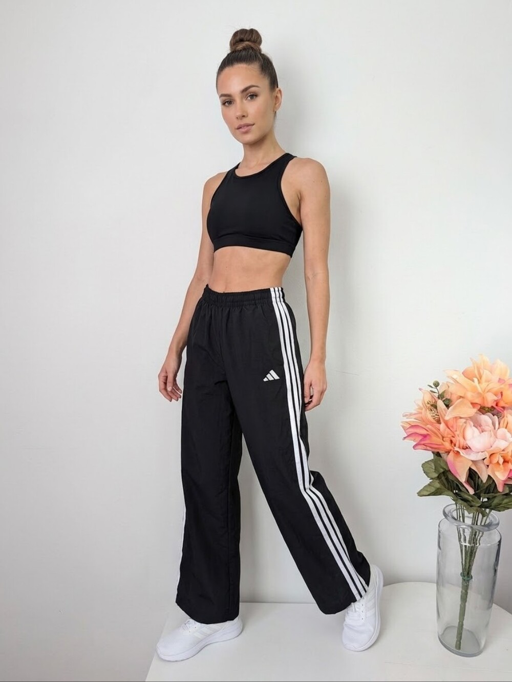 Adidas Black Track Pants with White Stripes - Size XS